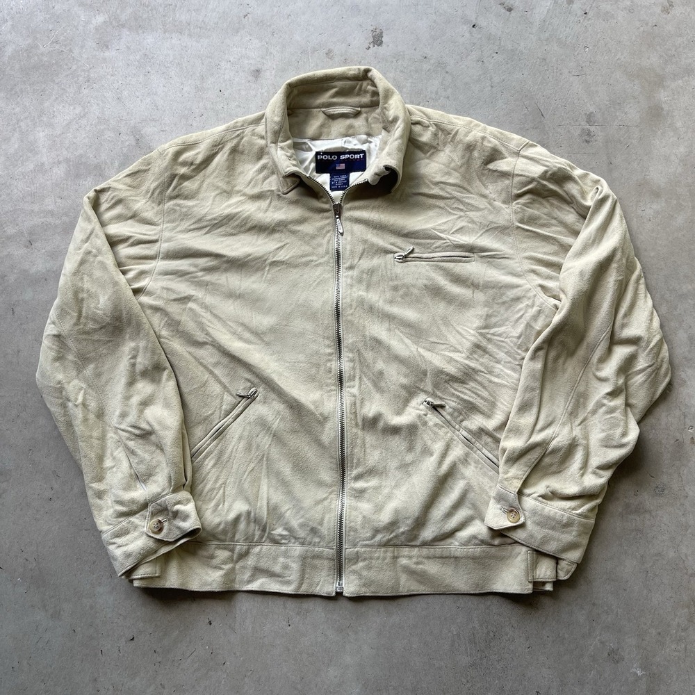 Vintage Polo Sport Ralph Lauren Leather Bomber Jacket Mens M Suede Zip USA made